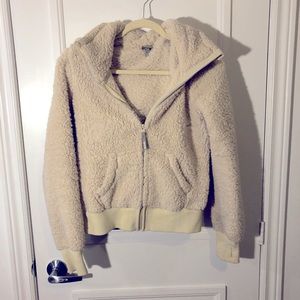 BENCH Fleece, Bomber Style, Hooded Jacket, White / Cream Colour, Size M